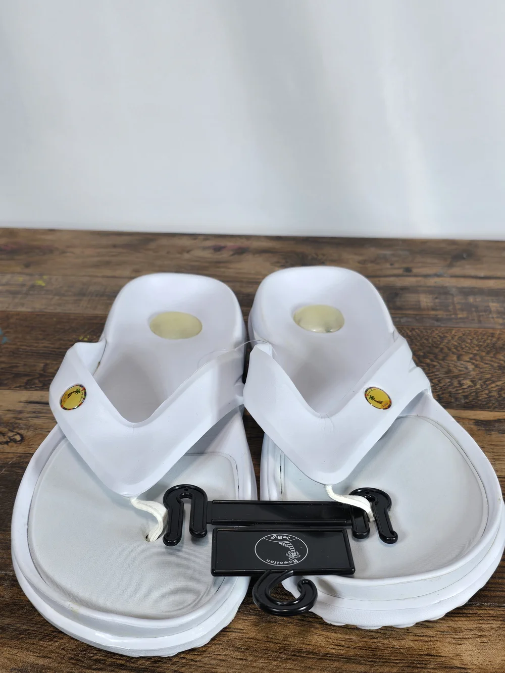 White Men's Comfy Flip Flops with Yellow Accent Size 9